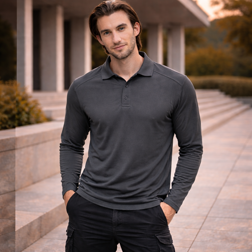 Winning Spirit PS89 Bamboo LS Polo front product image