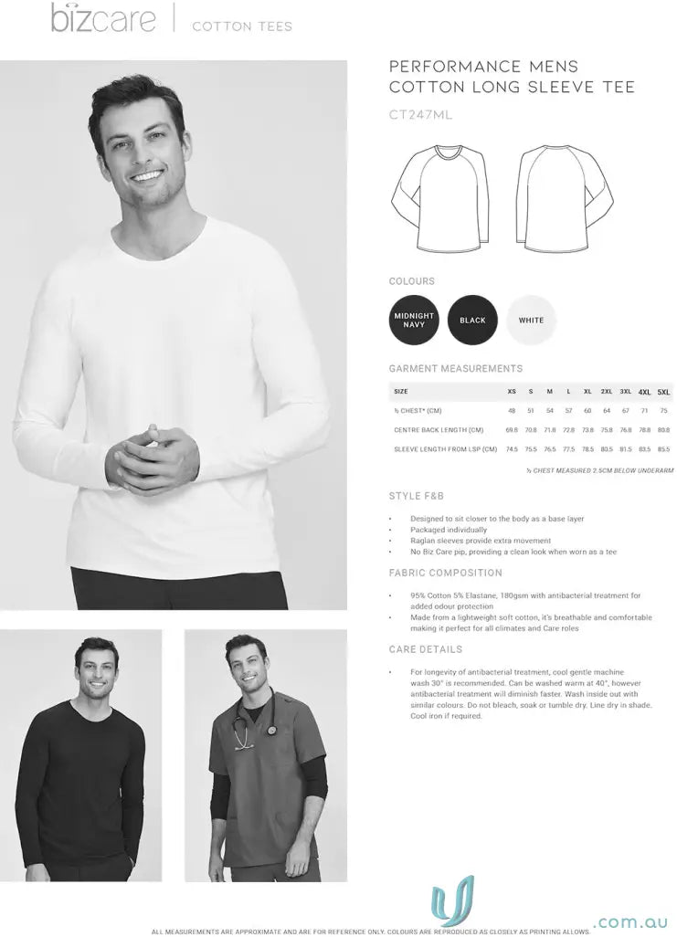 Biz Collection CT247ML-1 Biz Mens Performance LS Tee in white