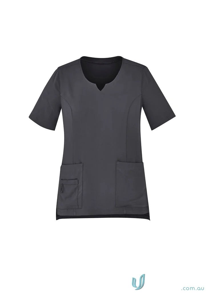 Biz Collection CST942LS Avery Ladies Round Neck Scrub Top in Charcoal