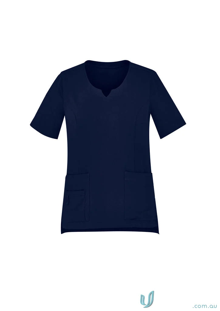Biz Collection CST942LS Avery Ladies Round Neck Scrub Top in Navy