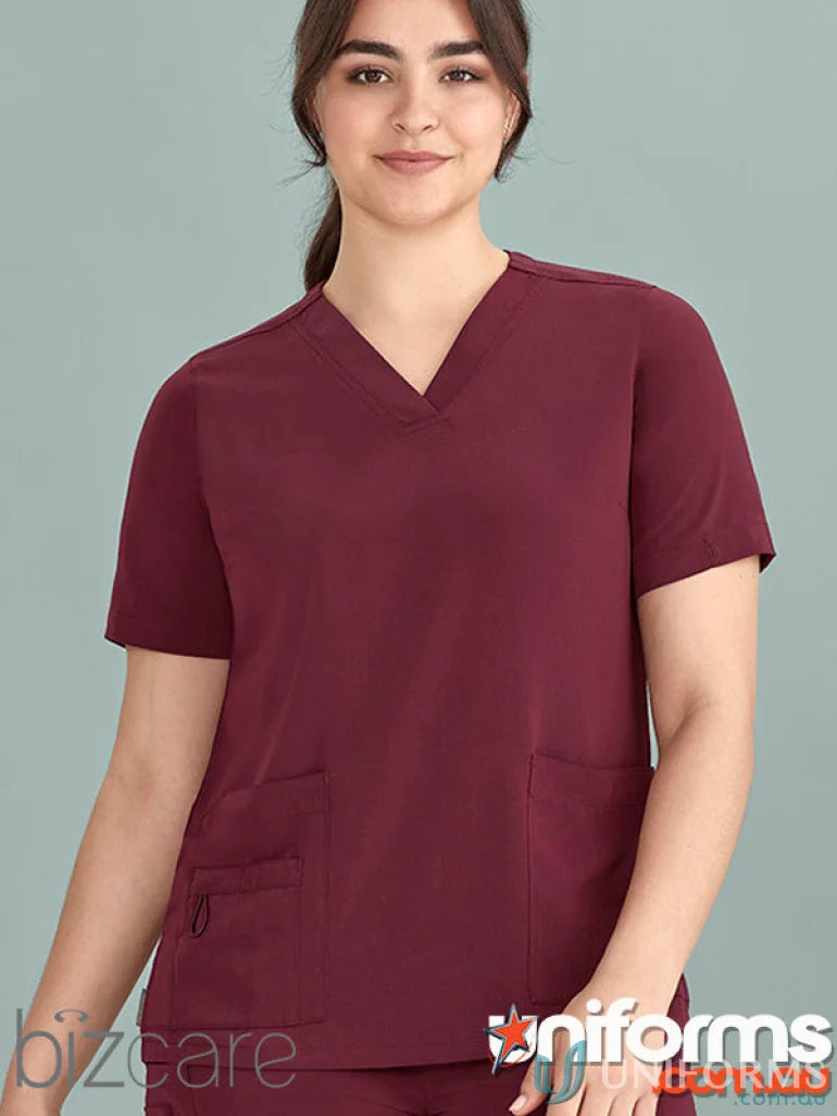 Biz Collection CST941LS Avery Ladies V-Neck Scrub Top in Burgundy