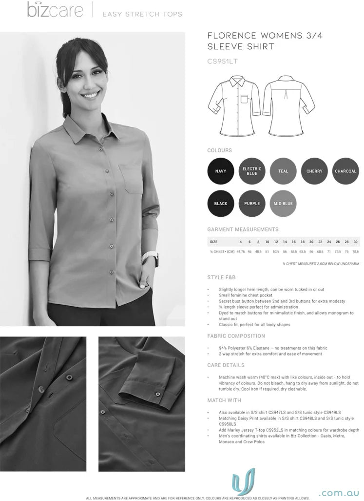 Biz Collection CS951LT-1 Bizcare Easy Stretch 3Q Sleeve Shirt
