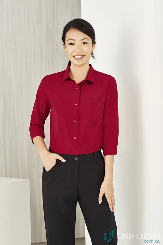 Biz Collection CS951LT-1 Bizcare Easy Stretch 3Q Sleeve Shirt in Cherry