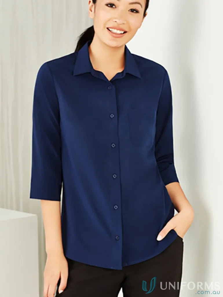 Biz Collection CS951LT-1 Bizcare Easy Stretch 3Q Sleeve Shirt in Navy