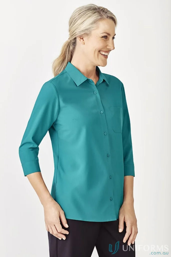 Biz Collection CS951LT-1 Bizcare Easy Stretch 3Q Sleeve Shirt in Teal
