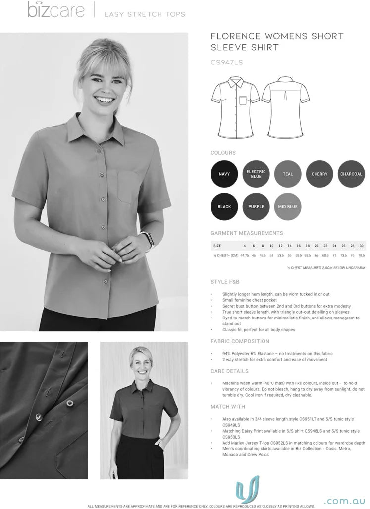 Biz Collection CS947LS-1 Bizcare Easy Stretch SS Shirt