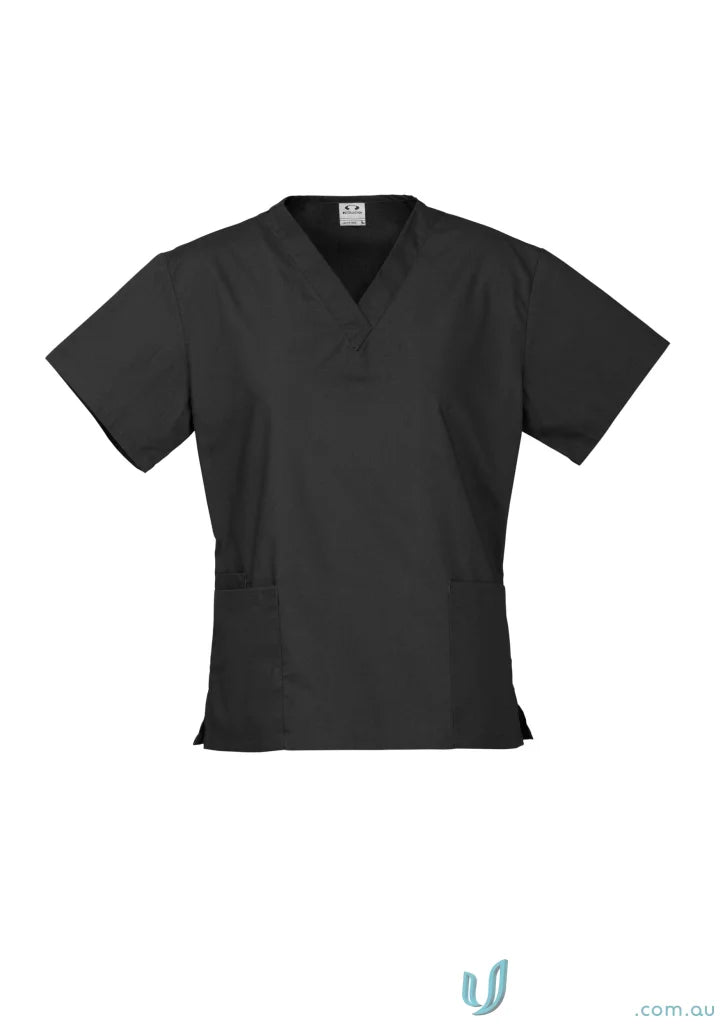 Black v-neck scrub top from BizCare Classic Ladies Scrub with womens classic style and natural stretch fabric for all-day comfort