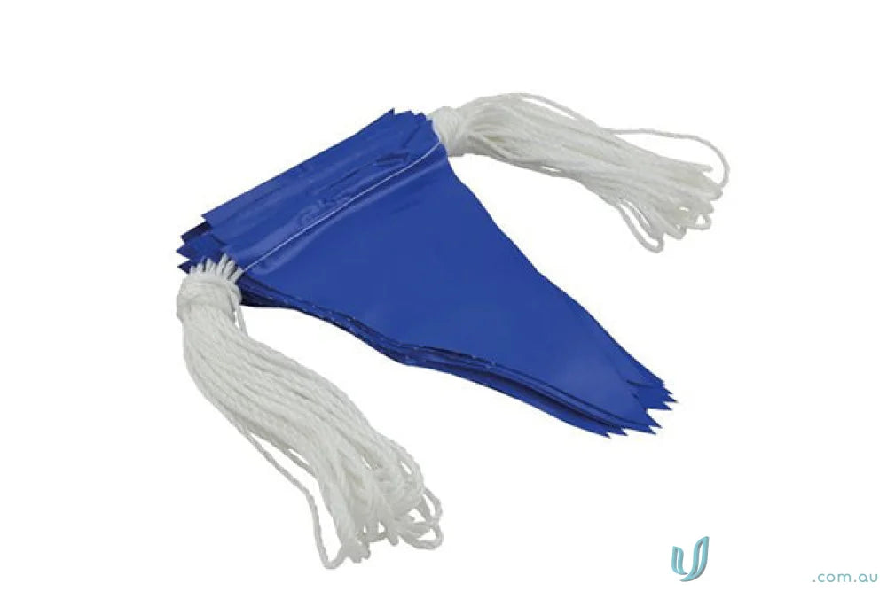 Blue pennant banner with white string, perfect for decorating work uniforms or events
