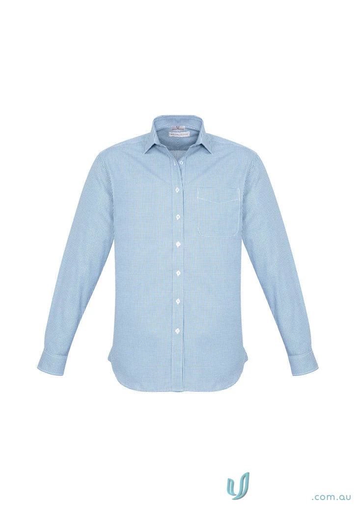 Plumbers choice light blue long-sleeved checkered shirt perfect for durable workwear and work uniforms