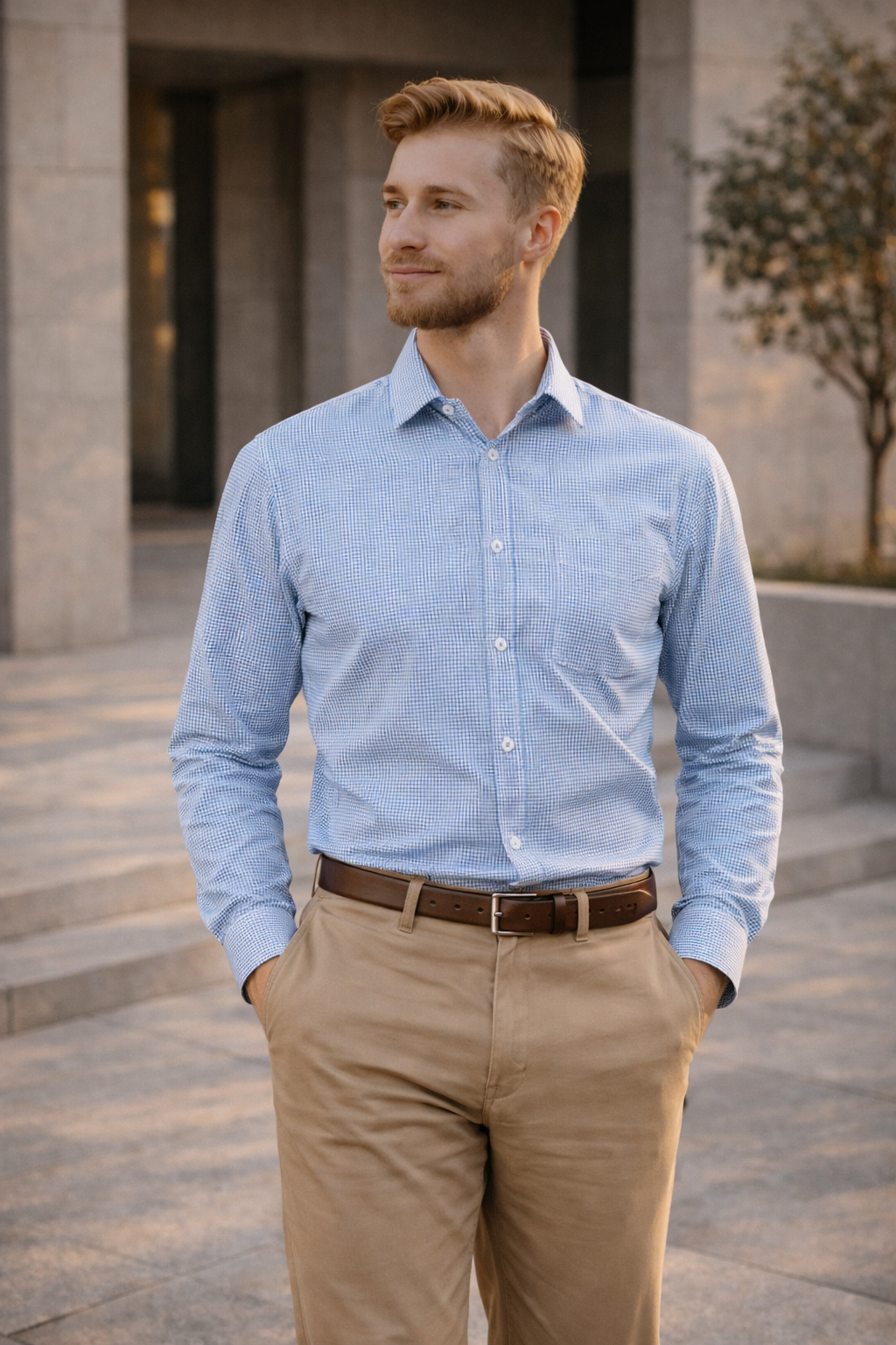 Boronia LS shirt in light blue checkered ellison long sleeve style