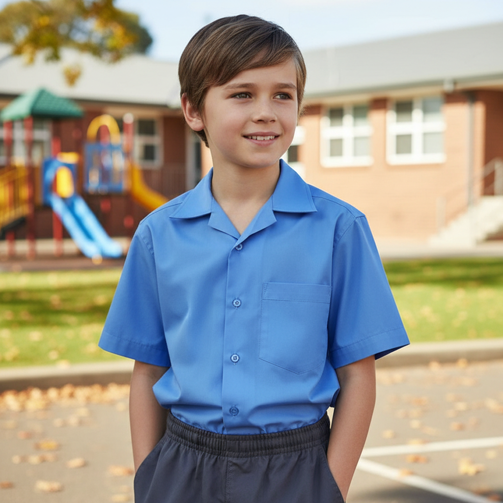 Bocini CS1307 Boys SS School Shirt in Blue front product image