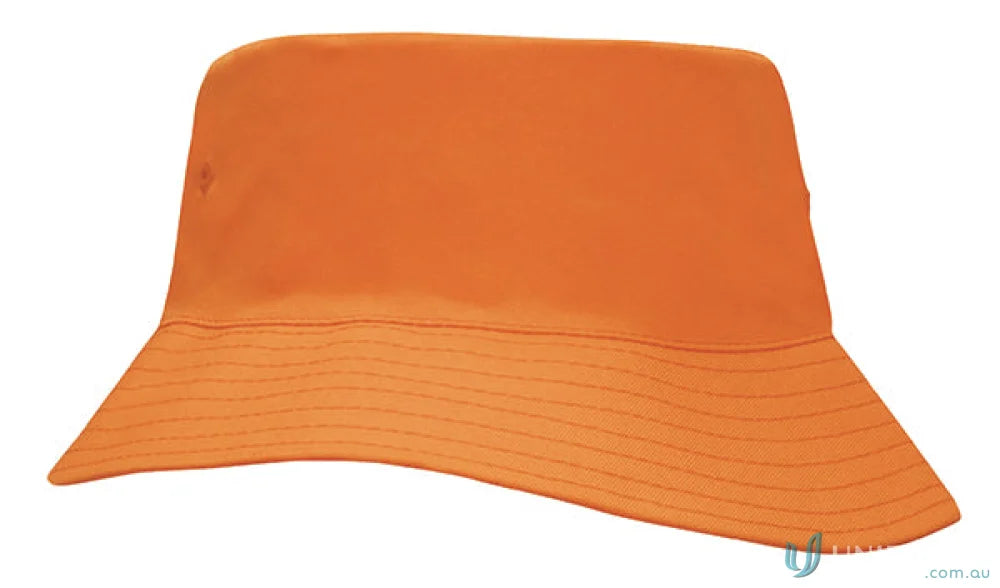 Orange cotton bucket hat perfect for kids’ uniforms or workwear, check our faq link