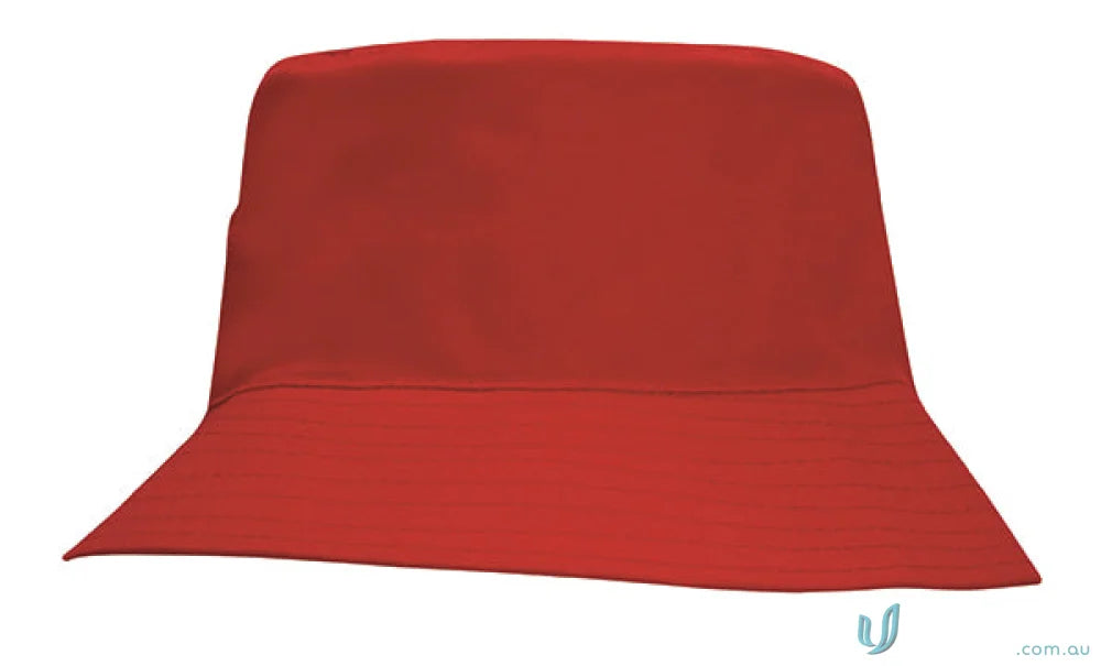 Red bucket hat for kids, perfect for uniforms or workwear, see FAQ link for details