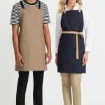 Two Brooklyn Canvas Bib Aprons in chocolate denim and sage green black colors