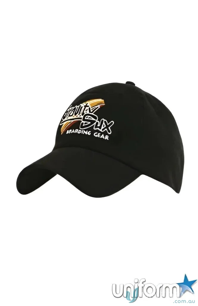 Black brushed cotton baseball cap with colorful check embroidery for uniforms