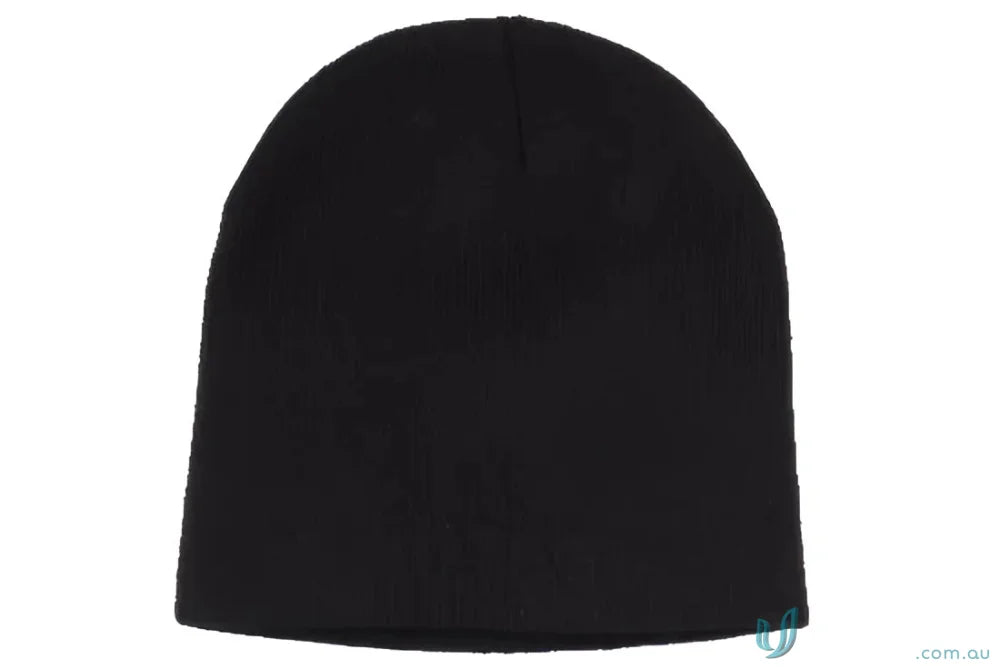 Black knit beanie made from brushed heavy cotton and spandex for cozy warmth