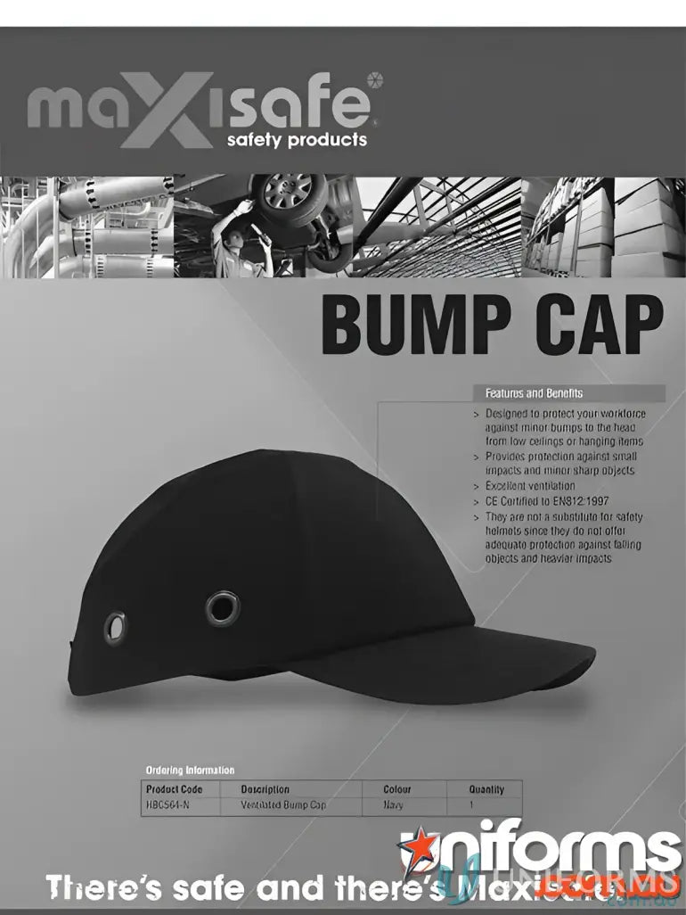 Navy bump cap showing durable safety gear for workplace protection