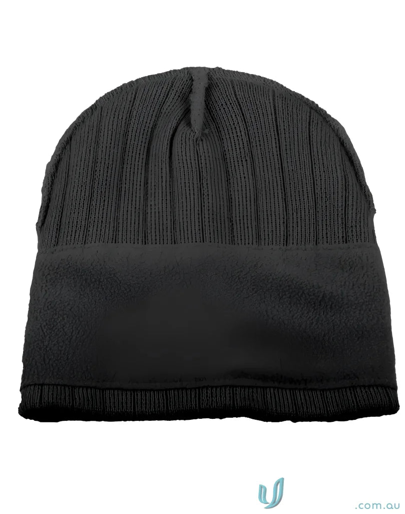 Winning Spirit CH64 Cable Knit Beanie With Fleece Headband in Black