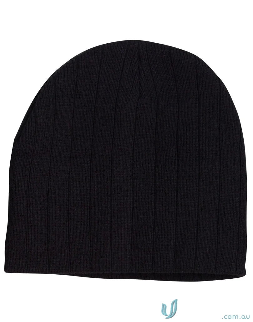 Winning Spirit CH64 Cable Knit Beanie With Fleece Headband in Black