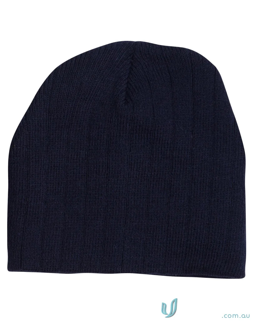 Winning Spirit CH64 Cable Knit Beanie With Fleece Headband in Navy