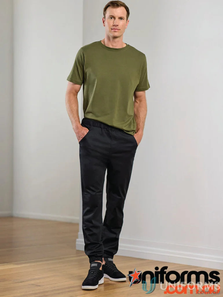 Man in Cajun Chef Jogger with reinforced knee patches and tapered fit