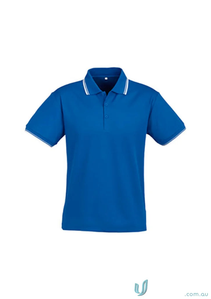 Blue cambridge short sleeve polo shirt with white trim from Biz Collection Mens P227MS