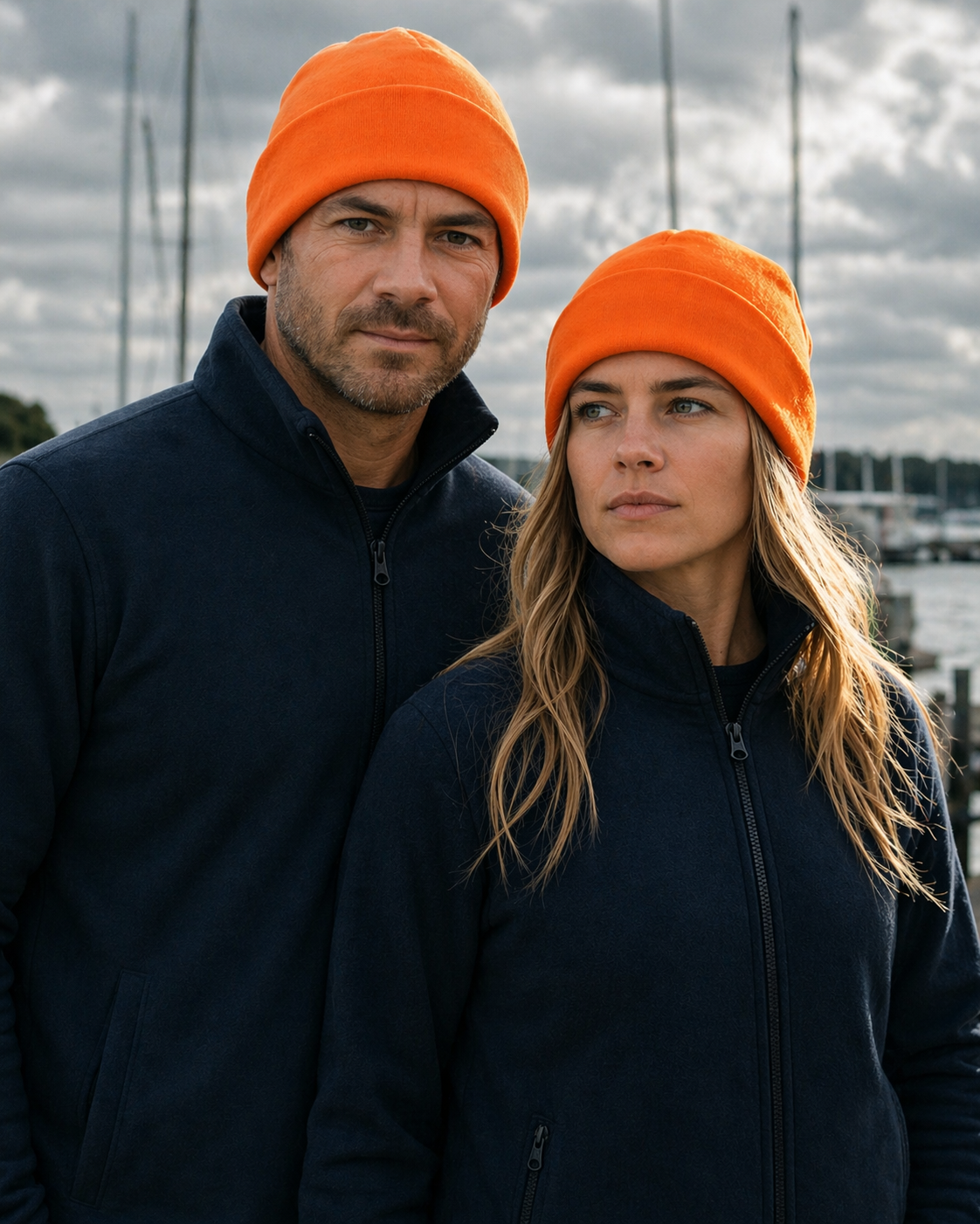 Bright orange safety polar fleece beanie knit for workwear and uniforms keeping you warm on the job