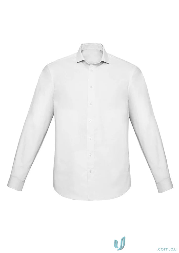 Charlie Slim Fit LS Shirt with mechanical stretch and white buttons in white long sleeve shirt