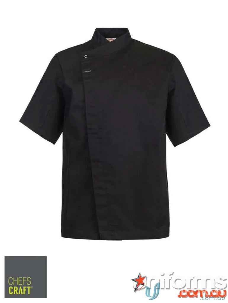WorkCraft CJ041 Chef SS Tunic with Concealed Press Studs in Black