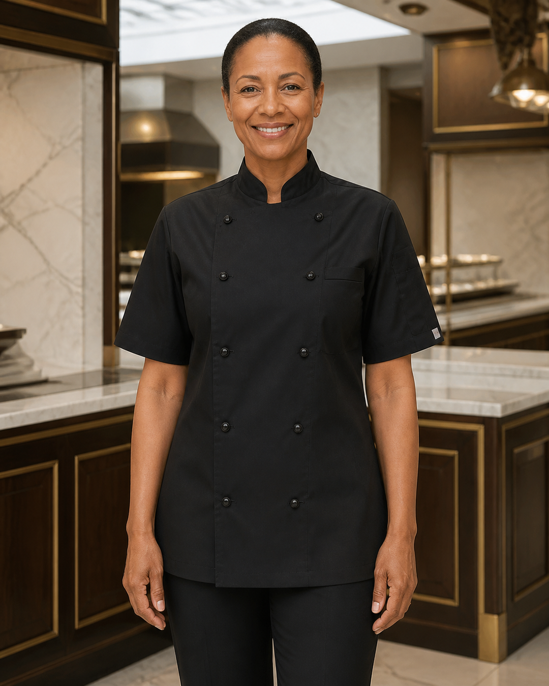 ChefWorks Ladies Executive short sleeve chef jacket in black