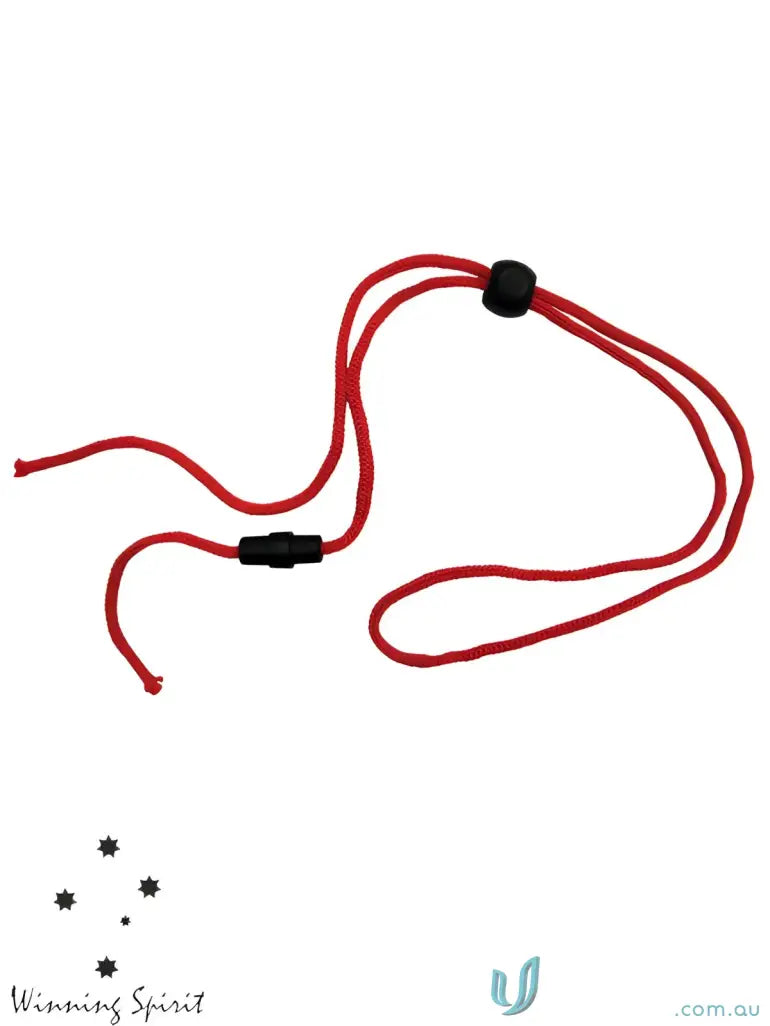 Red adjustable lanyard with break-away clip, perfect solution for winning spirit chin safety