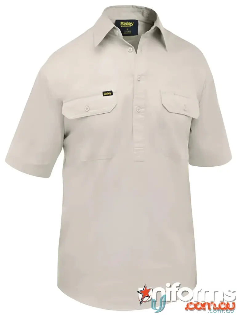 Khaki short-sleeved bisley closed fit body chest cool lightweight shirt for work