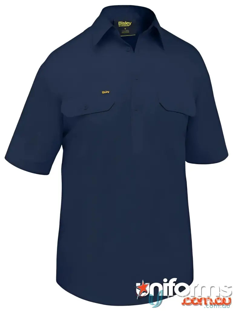 Navy blue short-sleeved cool lightweight shirt from Bisley Closed, perfect fit for body chest