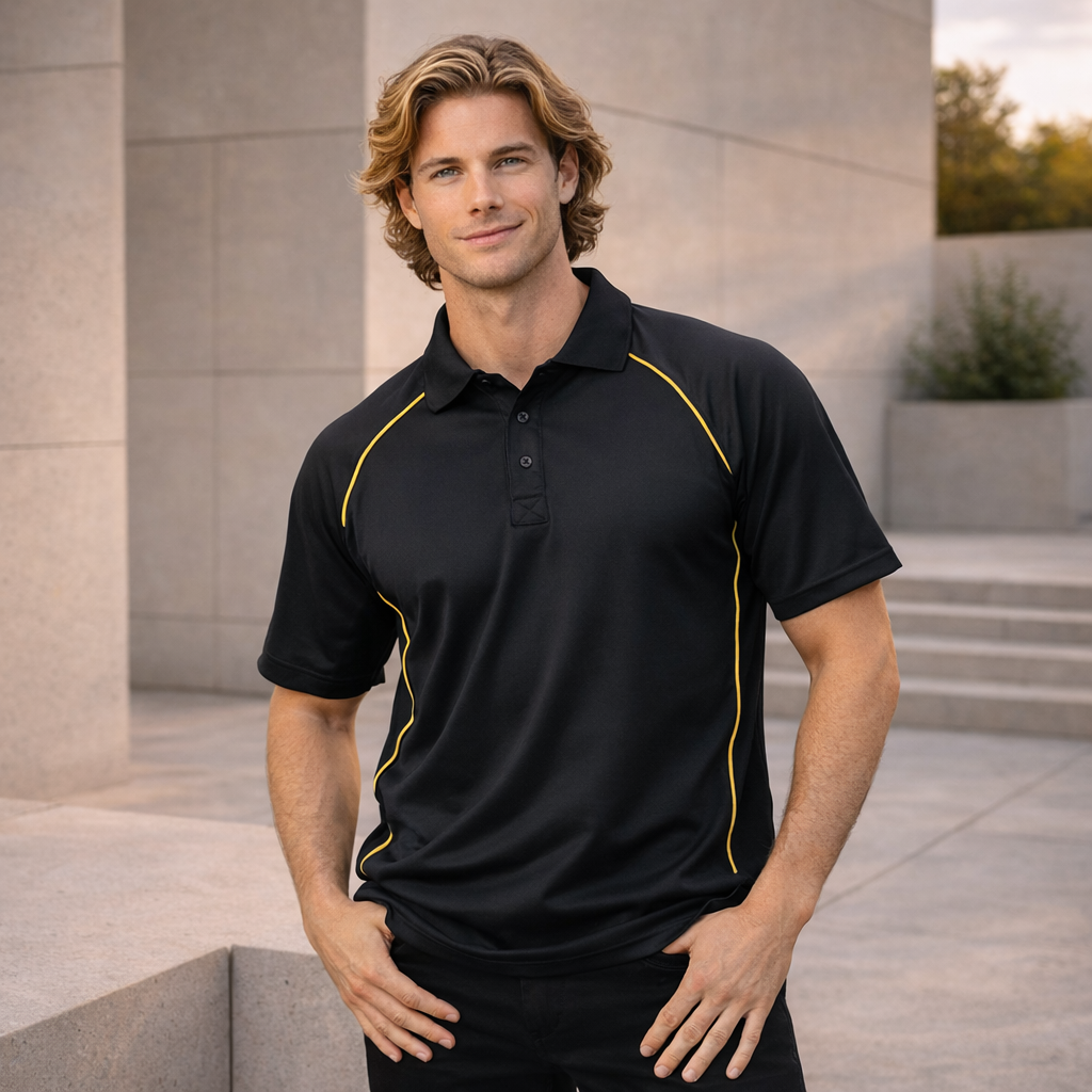 Colour Option Polo black shirt with yellow contrasting piping colour
