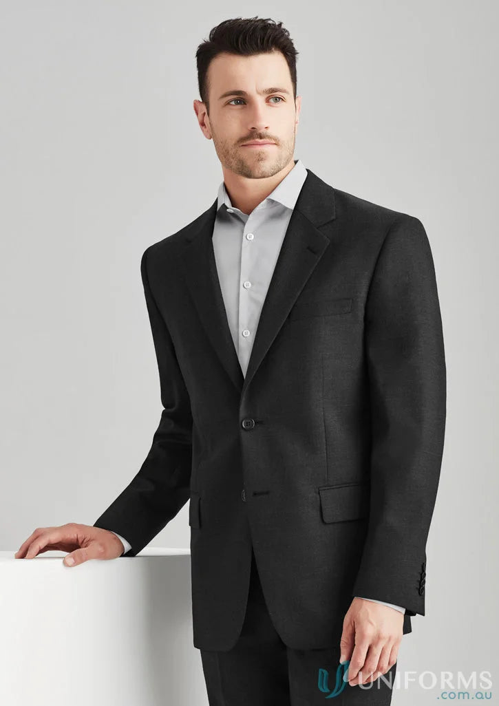 Man in Comfort Wool Mens 2 Button Single Breasted Jacket with premium wool stretch