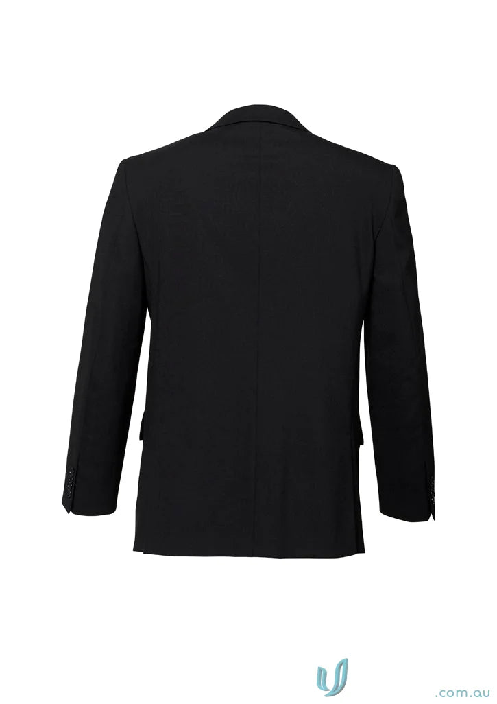 Mens black blazer with notched lapel from Comfort Wool Mens 2 Button Single Breasted Jacket featuring premium wool stretch and comfort pads