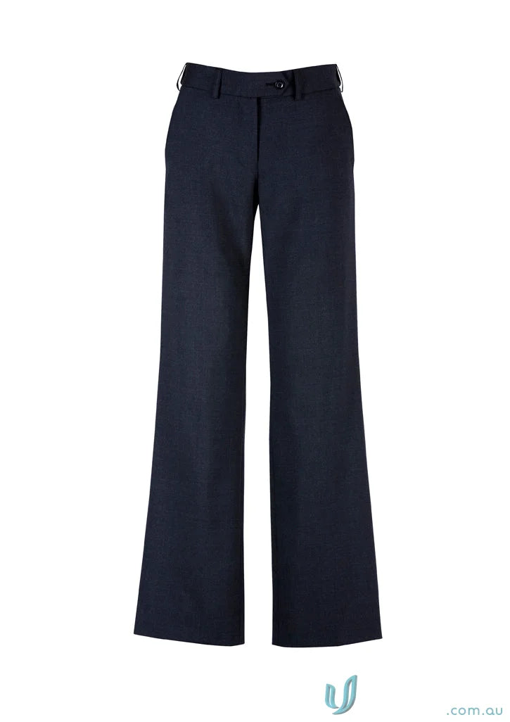 Navy blue womens wool midrise adjustable waist pant for comfort and style