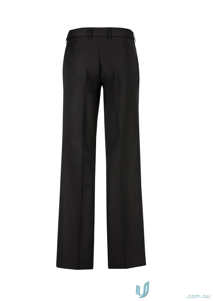 Black wide-leg womens wool midrise adjustable waist pant for comfy style