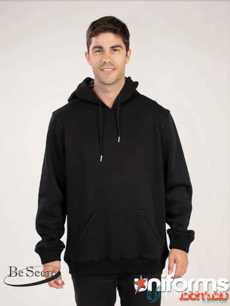 Black hooded sweatshirt made from premium brushed fleece with recycled polyester fabric