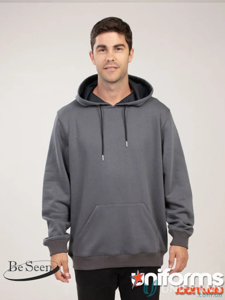 Gray hooded sweatshirt made from premium brushed fleece with recycled polyester fabric