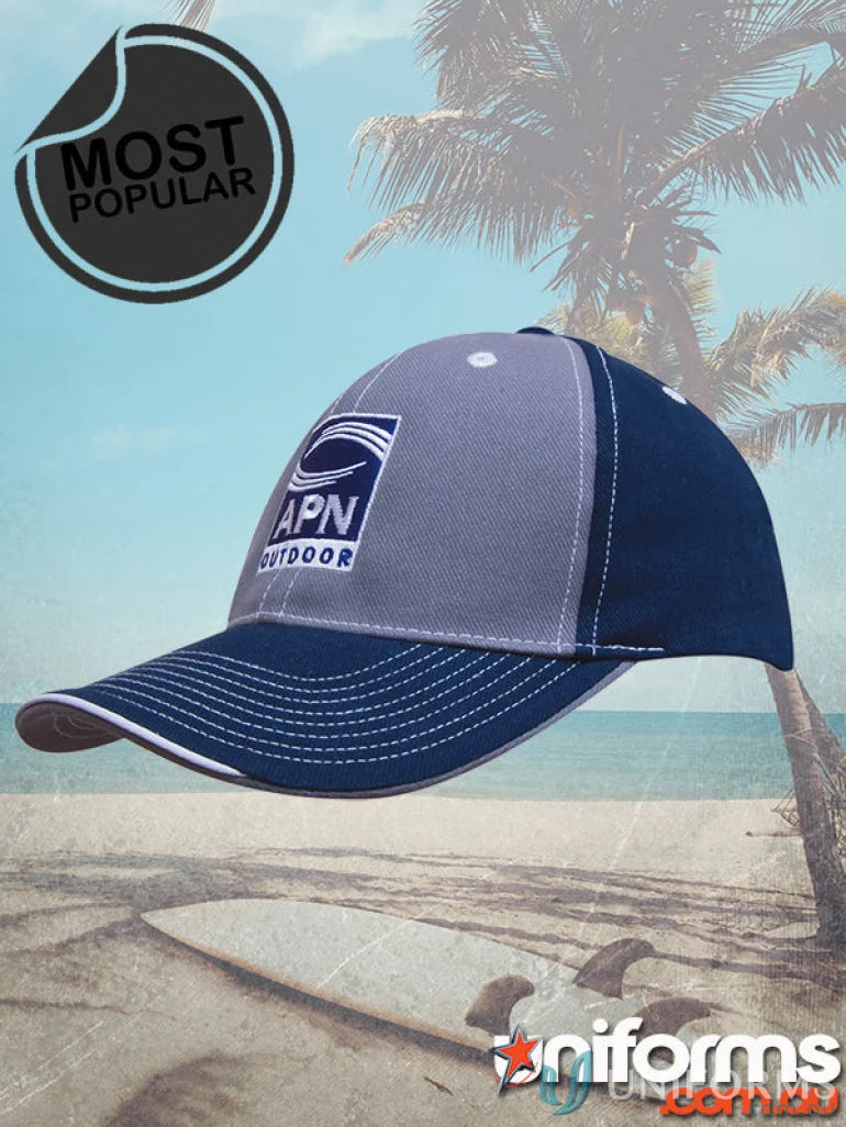 Contrasting Stitching Cap with wide range of styles, two-tone gray and navy blue, embroidered logo