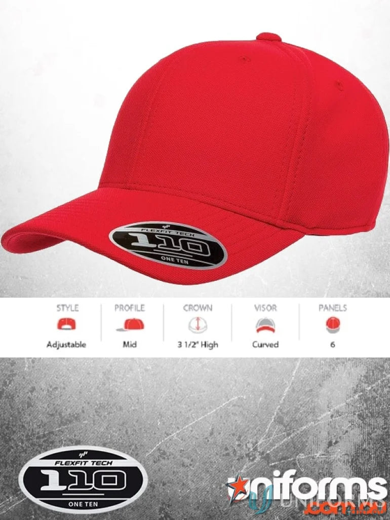 Red baseball cap with curved visor from Cool And Dry Cap, ideal for work uniforms