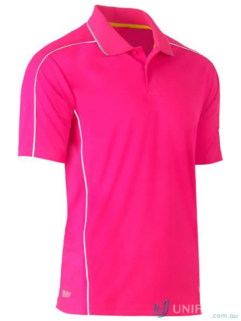 Bright pink cool mesh polo with reflective piping for staying cool and stylish