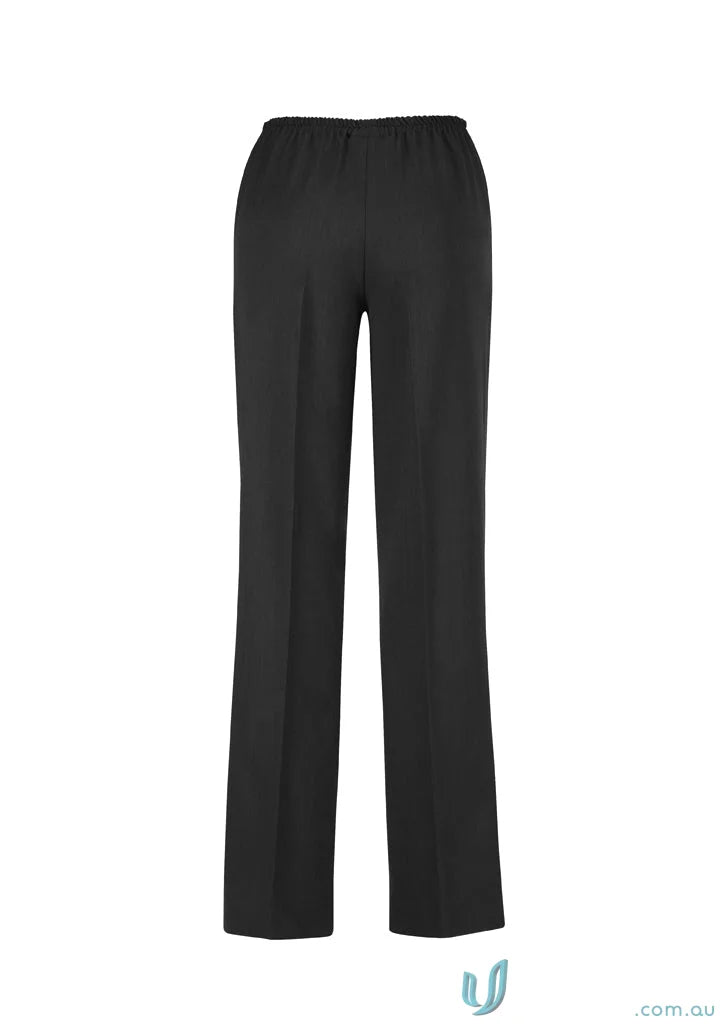Black womens dress pants with elastic waist, cool stretch easy fit straight leg style