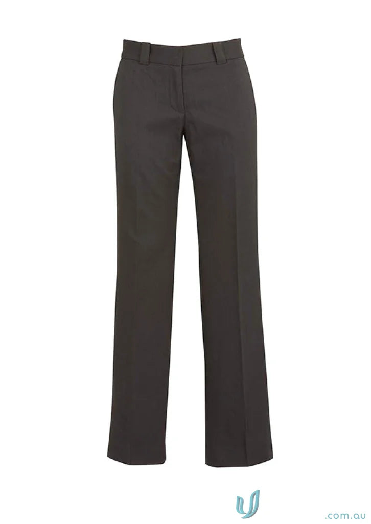 Dark brown womens dress pants with straight leg for hipster fit workwear or uniforms