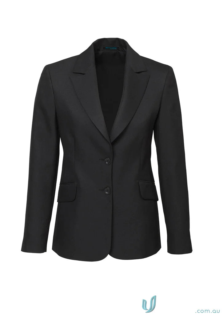 Black womens cool stretch longline ladies jacket biz collection with buttons and pockets