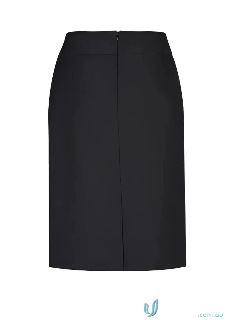 Black knee-length cool stretch relaxed fit lined womens skirt with back zipper vent