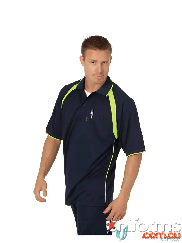 Coolbreathe Contrast SS Polo in navy and lime green polyester micromesh for uniforms