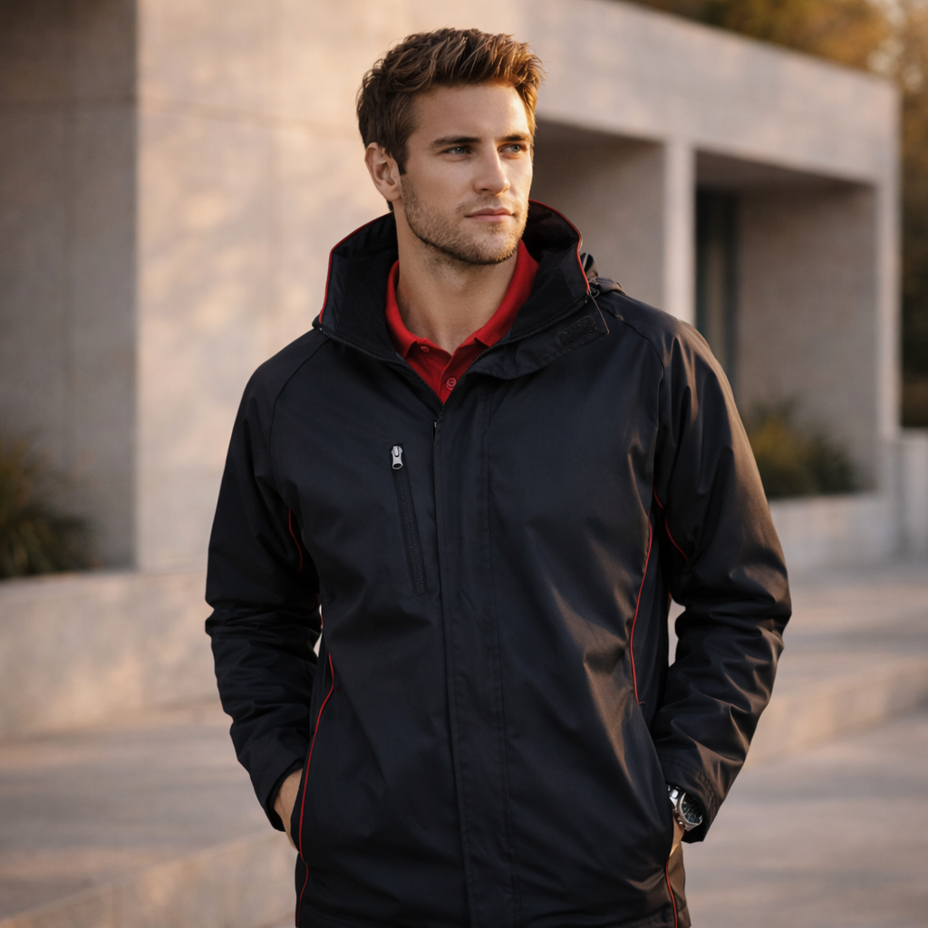 Core unisex jacket j236ml black waterproof with red trim Biz Collection
