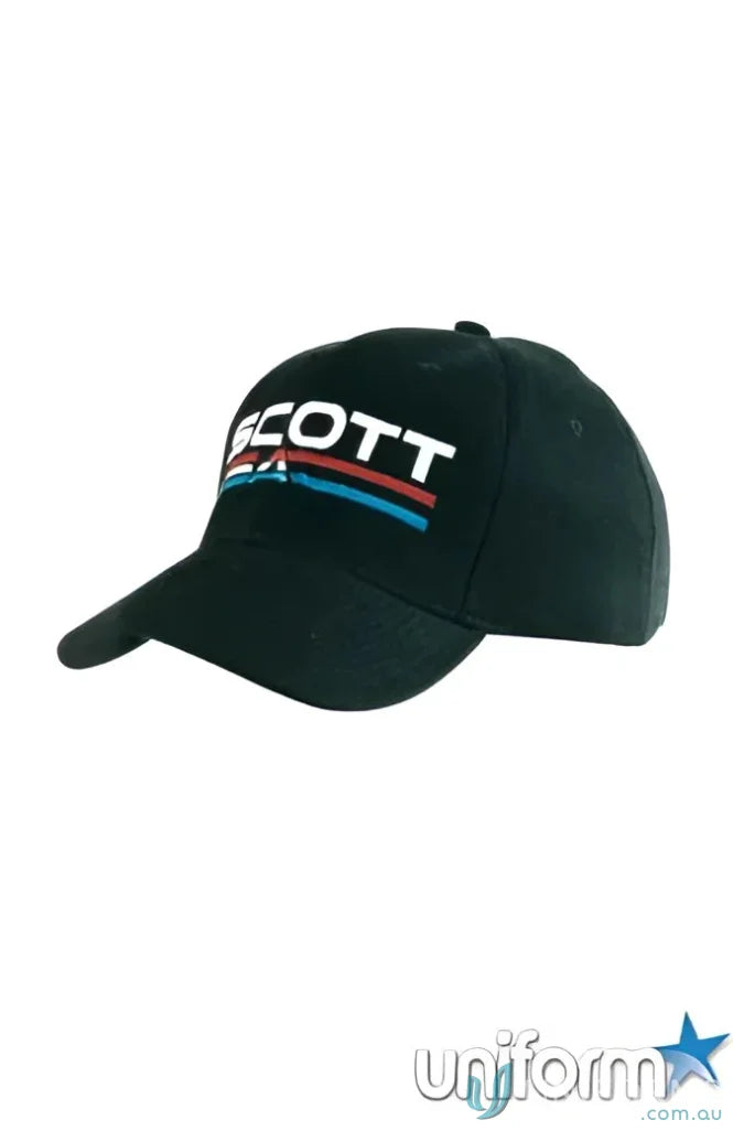 Black cotton cap with zig zag embroidery, perfect for uniforms and workwear